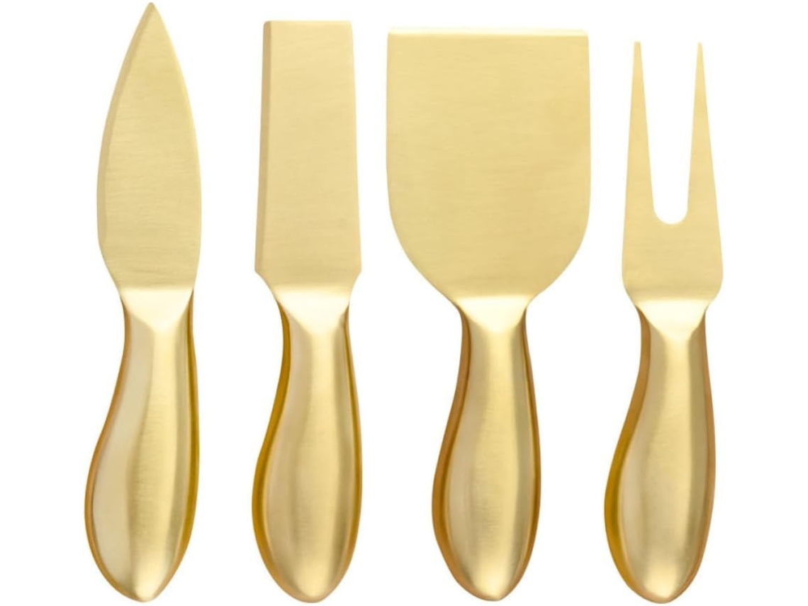 De 4 Peças De Cortadores De Queijo Em Aço Inoxidável Dourado, Incluindo Cortador E Garfo. Utensílios Gokoco