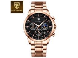 (modelo Com Caixa Preta E Pulseira De Aço Dourado) Relógio De Pulso Quântico Multifuncional Masculino, Estilo Moderno Com Seis Pontas