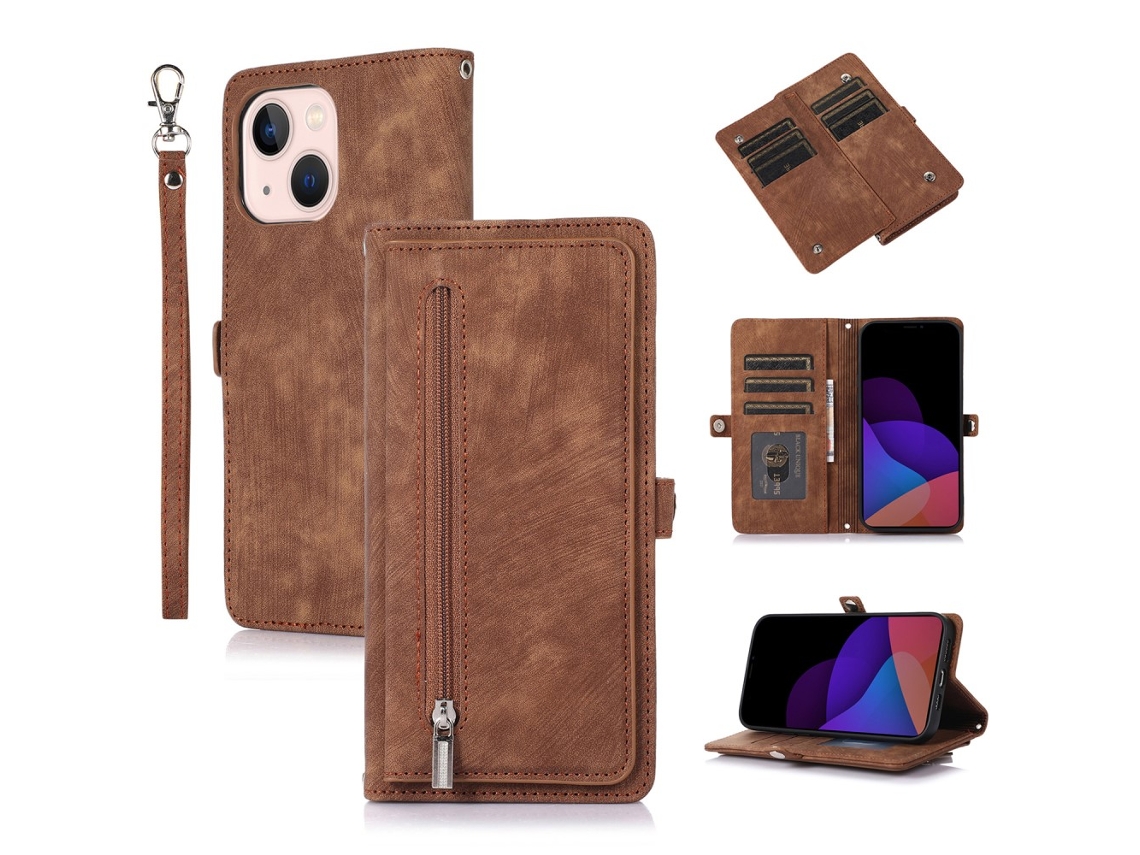 Capa Para Iphone 15 Pele Sintética Com Porta-cartões Castanho