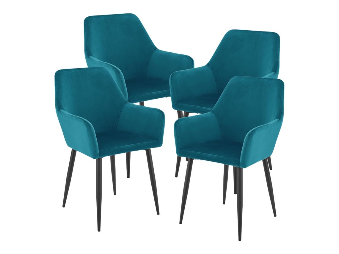 Conjunto De 4 Cadeiras De Jantar Hollola Veludo E Aço 86x57x56 Cm - Turquesa [EN.CASA]