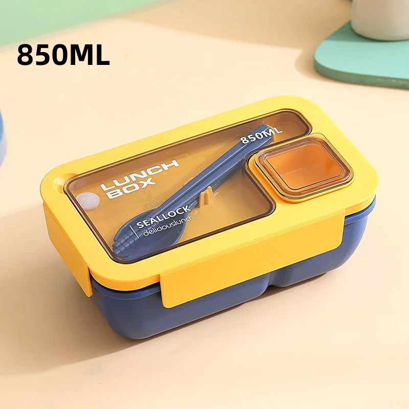 (azul 850ml) Lancheira Portátil Para Crianças, Inclui Lancheira E Talheres Próprios Para Micro-ondas.