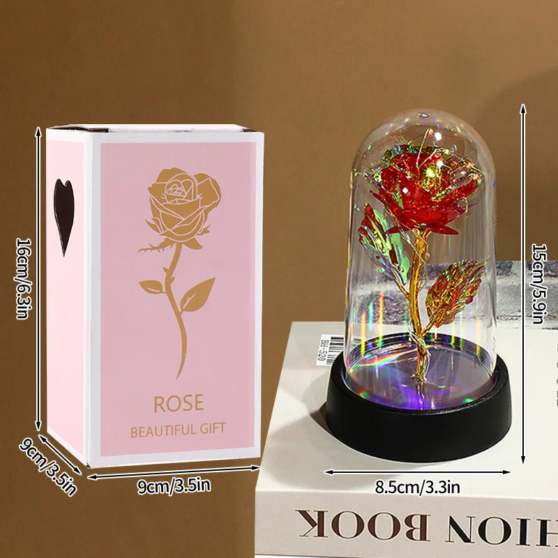 Flor Eterna Preservada, Presente Luminoso Em Vidro Com Luz Led.