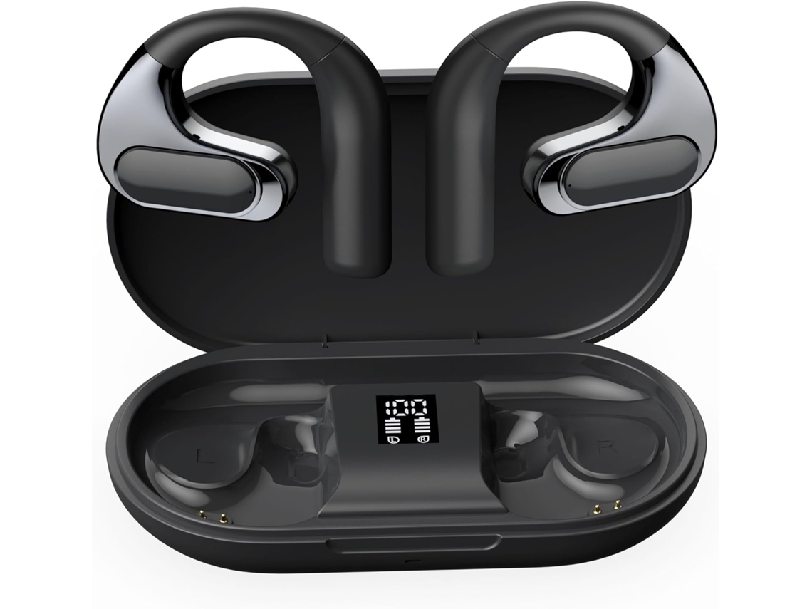 Auscultadores Bluetooth 54h JIAPEI com som reforçado, ligação dupla, led, preto