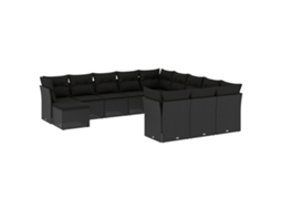 Conjunto de 12 sofás de jardim com almofadões Vime Pe Preto MAISON EXCLUSIVE