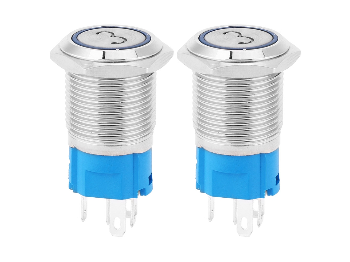 Interruptor De Botão Momentâneo De Metal Com Led E Dígito 3azul 12vdc 2pcs 16mm