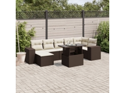 Vidaxl 8 Pcs Conjunto Sofás De Jardim C/ Almofadões Vime Pe Castanho