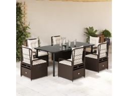 Vidaxl 7 Pcs Conjunto Jantar P/ Jardim C/ Almofadões Vime Pe Castanho