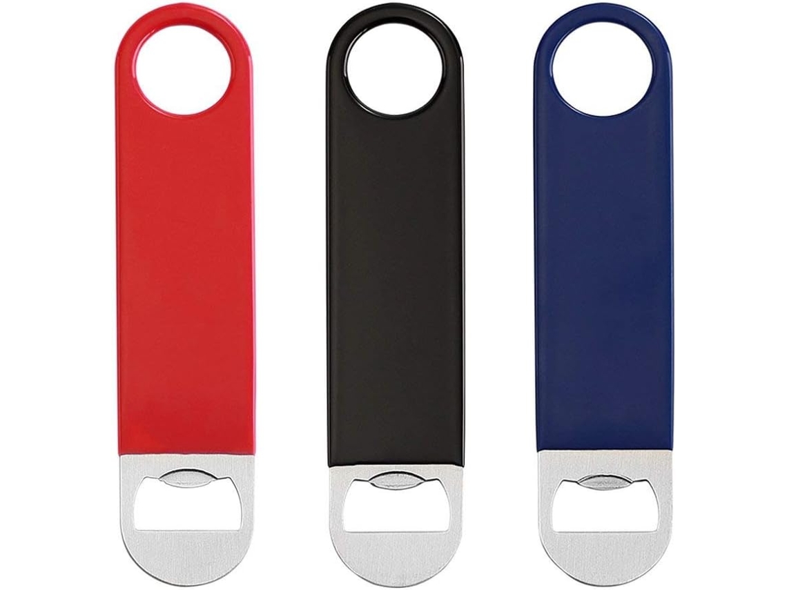 Conjunto De 3 Abridores De Garrafa Planos E Resistentes Em Aço Inoxidável, Sólidos E Duráveis, 18 Cm Nas Cores Vermelho, Preto E Azul