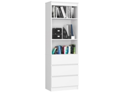 Estante Alta Com Gavetas E Portas, 60cm, Branco, Laminado, Montagem Diy