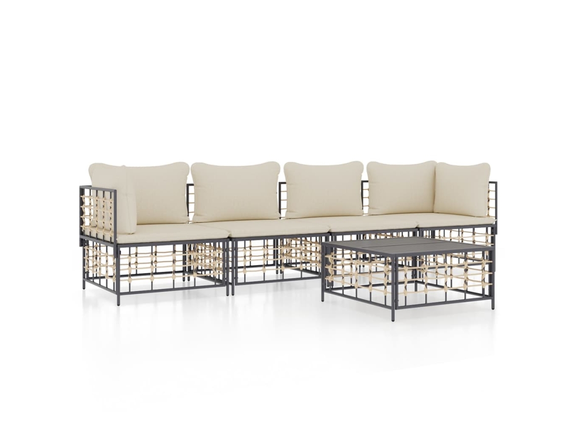 Conjunto 5 lounge de jardim c/ almofadões  VIDAXL vime PE antracite