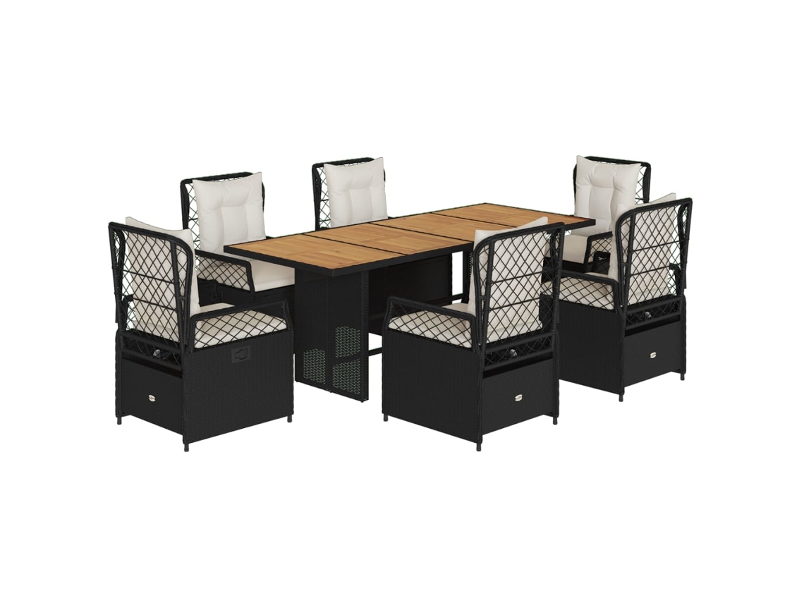 Conjunto de 7 Jantar para Jardim com Almofadões Vime Pe Preto MAISON EXCLUSIVE