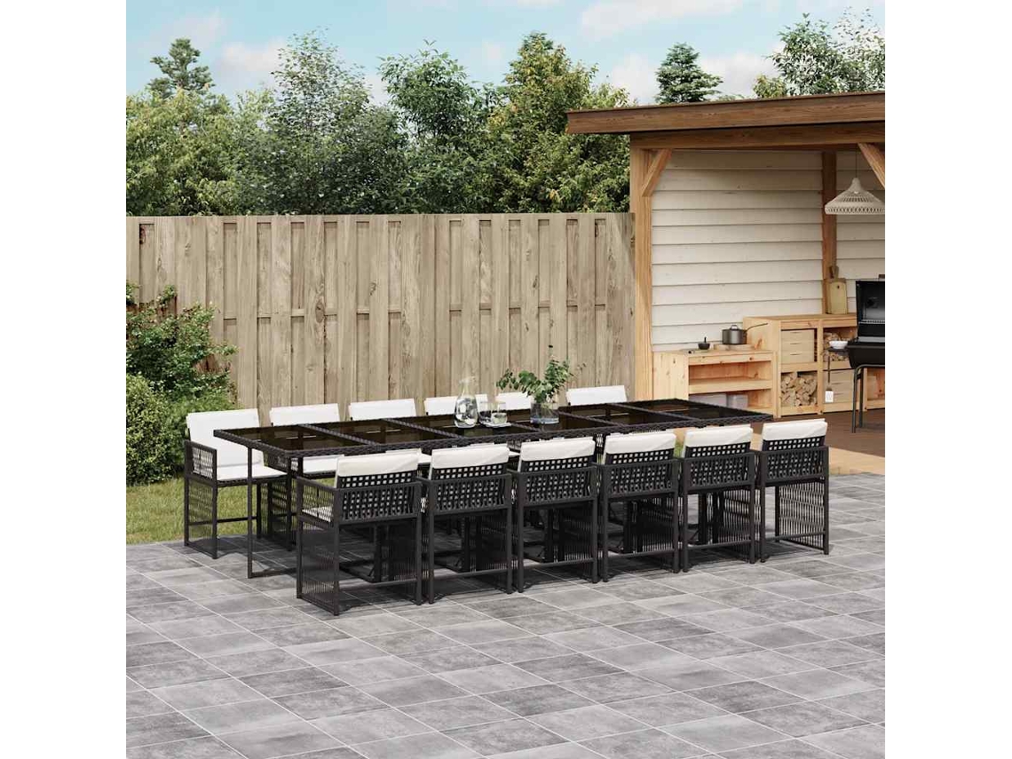 Vidaxl 13 Pcs Conjunto De Jantar P/jardim Com Almofadões Vime Pe Preto