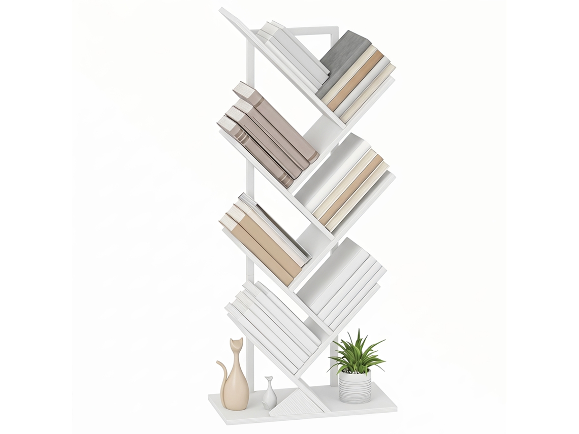 Estante Vertical 7 Níveis, Forma Árvore, Branco Rústico Para Escritório