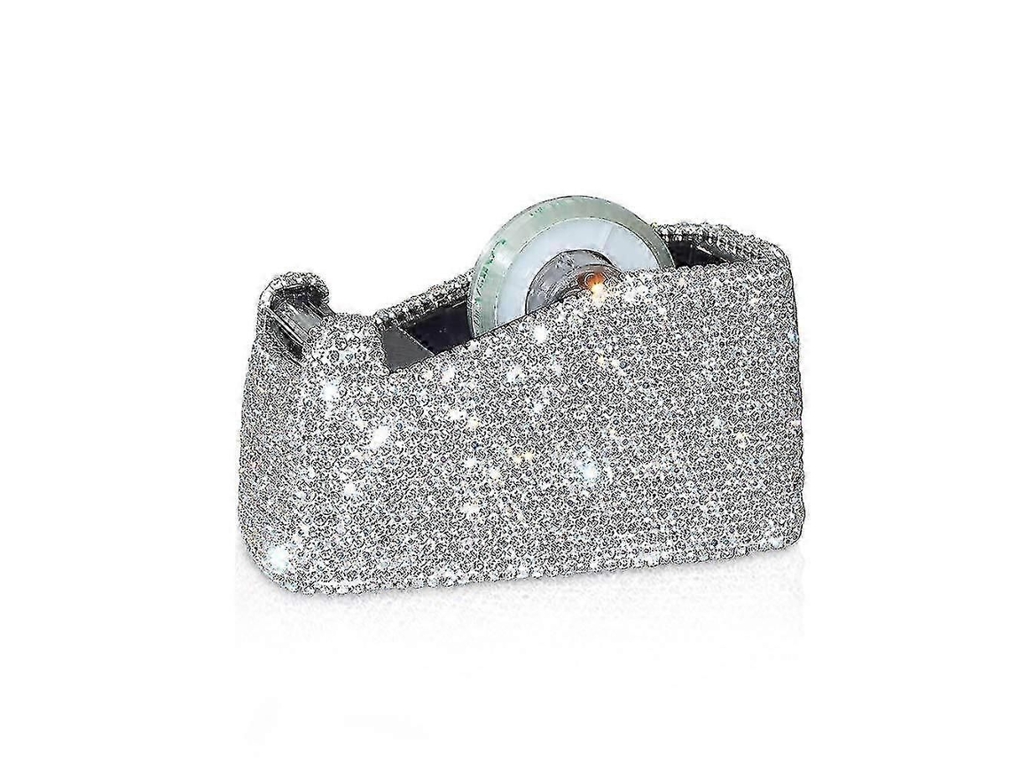 Dispensador de Fita Adesiva de Mesa de Luxo Feito À Mão com Diamantes, 25 26 Cm, para Mulheres e Meninas Estilosas GOKOCO (branco)