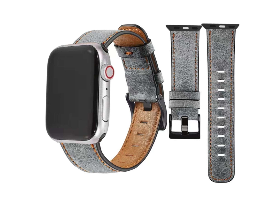 Bracelete Classic Vintage em Pele Ecológico Apple Watch Series Se 2022 44Mm Cinzento