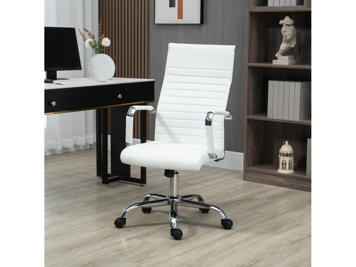 Cadeira Escritório Ergonómica Giratória 360° Basculante Altura Ajustável 54x62x104-114 Cm Branco