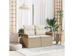 Vidaxl Sofá De Jardim Com Almofada Bege 141 X 62 X 69cm Vime Pe