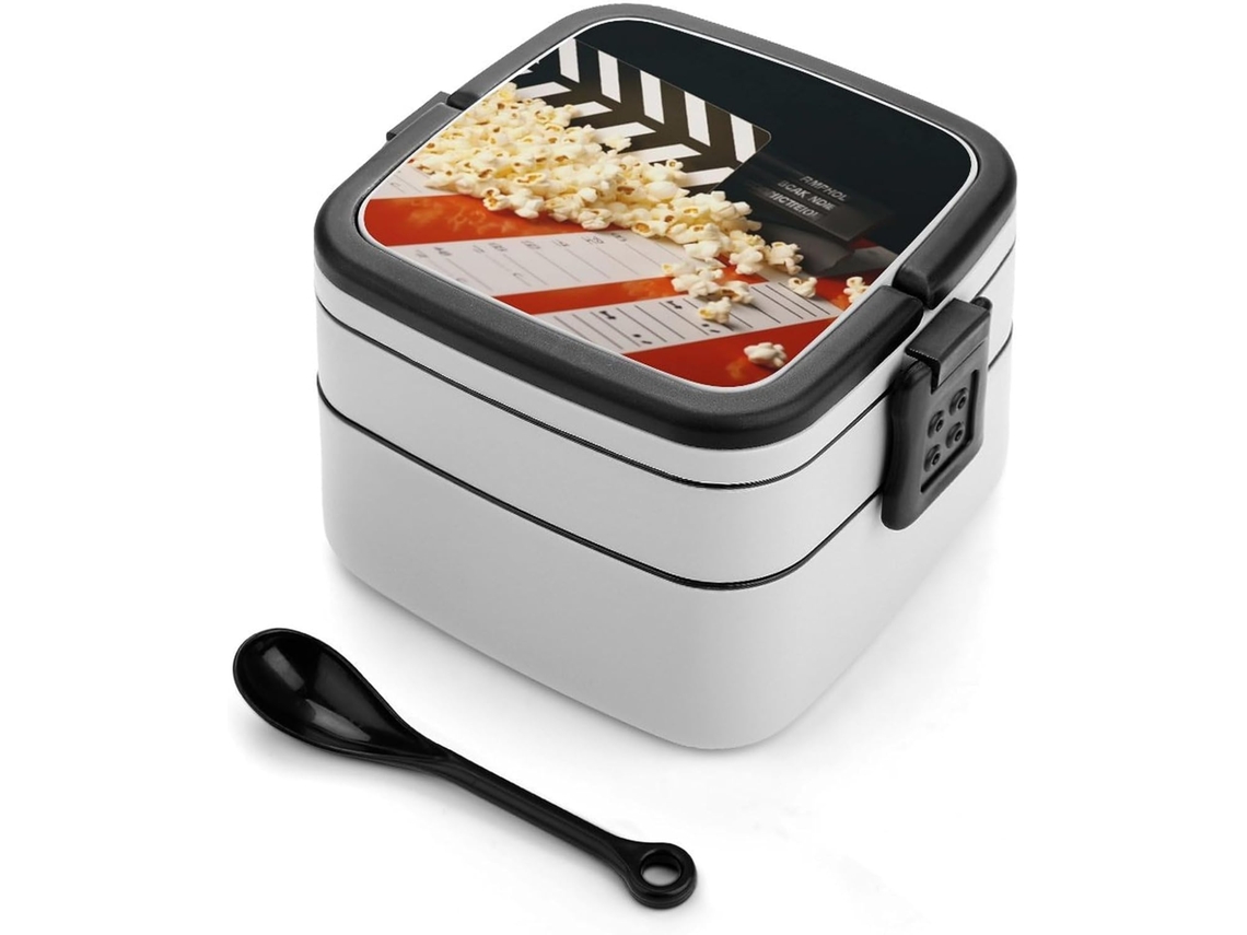 Marmita Bento De Dupla Camada Com Lousa Cinema E Pipoca, Design Minimalista Moderno, Empilhável, À Prova De Vazamentos