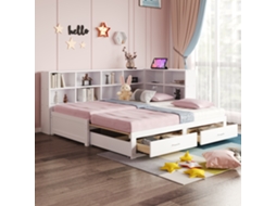 Cama Madeira Maciça Branca 90/180x190cm, Cabeceira, Armazenamento, Tomada, Gavetas, Ripas. -op