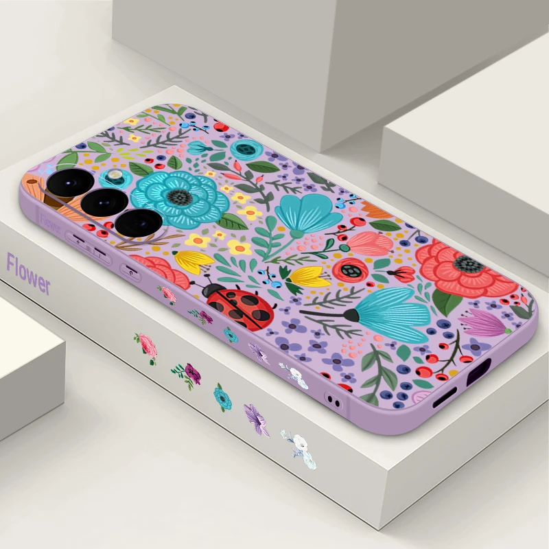 Capa De Celular Galaxy S21 Ultra 5g Em Tpu Macio Com Estampa De Joaninha E Flor (roxa).