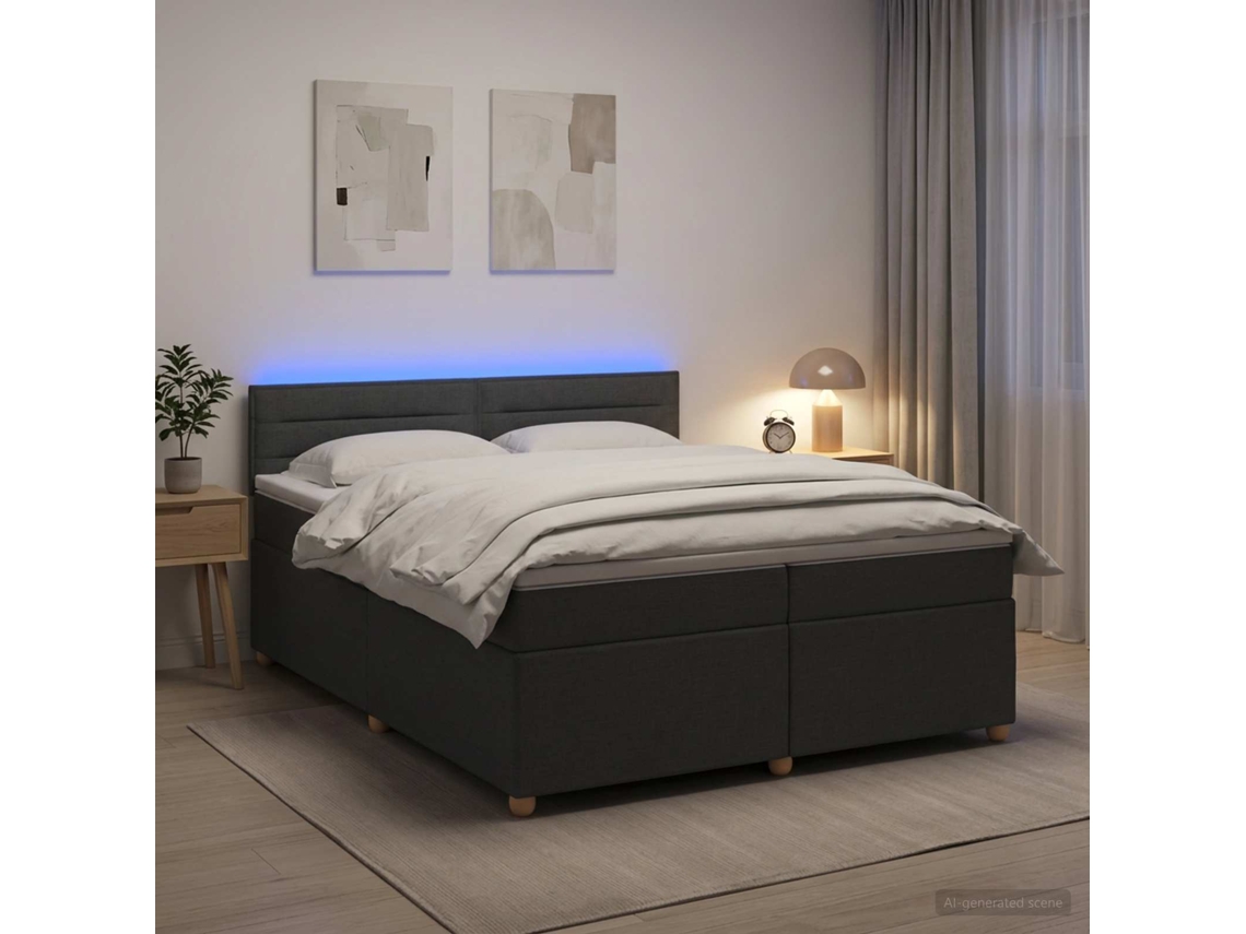 Vidaxl Cama Box Spring Com Colchão Cinzento-escuro 200 X 200 Cm Tecido