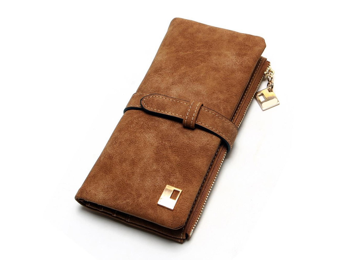 Carteira Longa Feminina Pu Retrô Bi fold com Zíper, Bolsa para Mulher, Grande Capacidade