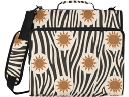 Conjunto de 3 argolas com estampa boho listrada, zíper de 3,8 cm, alça de ombro e bolso com zíper para guardar objetos. Inclui organizador.