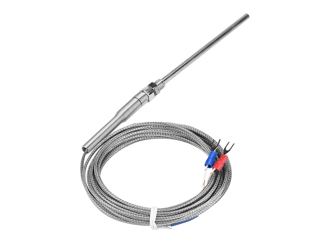 Sonda de Termopar Tipo K Sensor de Temperatura 100mm Fio 4m 0 400℃ Rosca M8