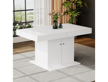 Mesa De Jantar Retangular, Mesa De Centro Para Lazer, Mesa De Jantar Multifuncional Que Economiza Espaço, Mesa Telescópica Automática, Branco Zetengchen