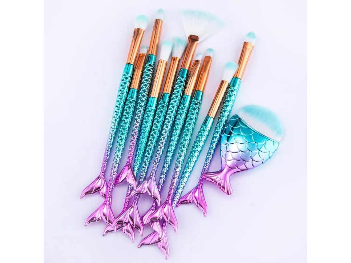 11 Kits Pincéis Maquilhagem Sereia 3d Base Sombras Sobrancelhas Delineador Blush Pós Corretor ZYBLSSBB