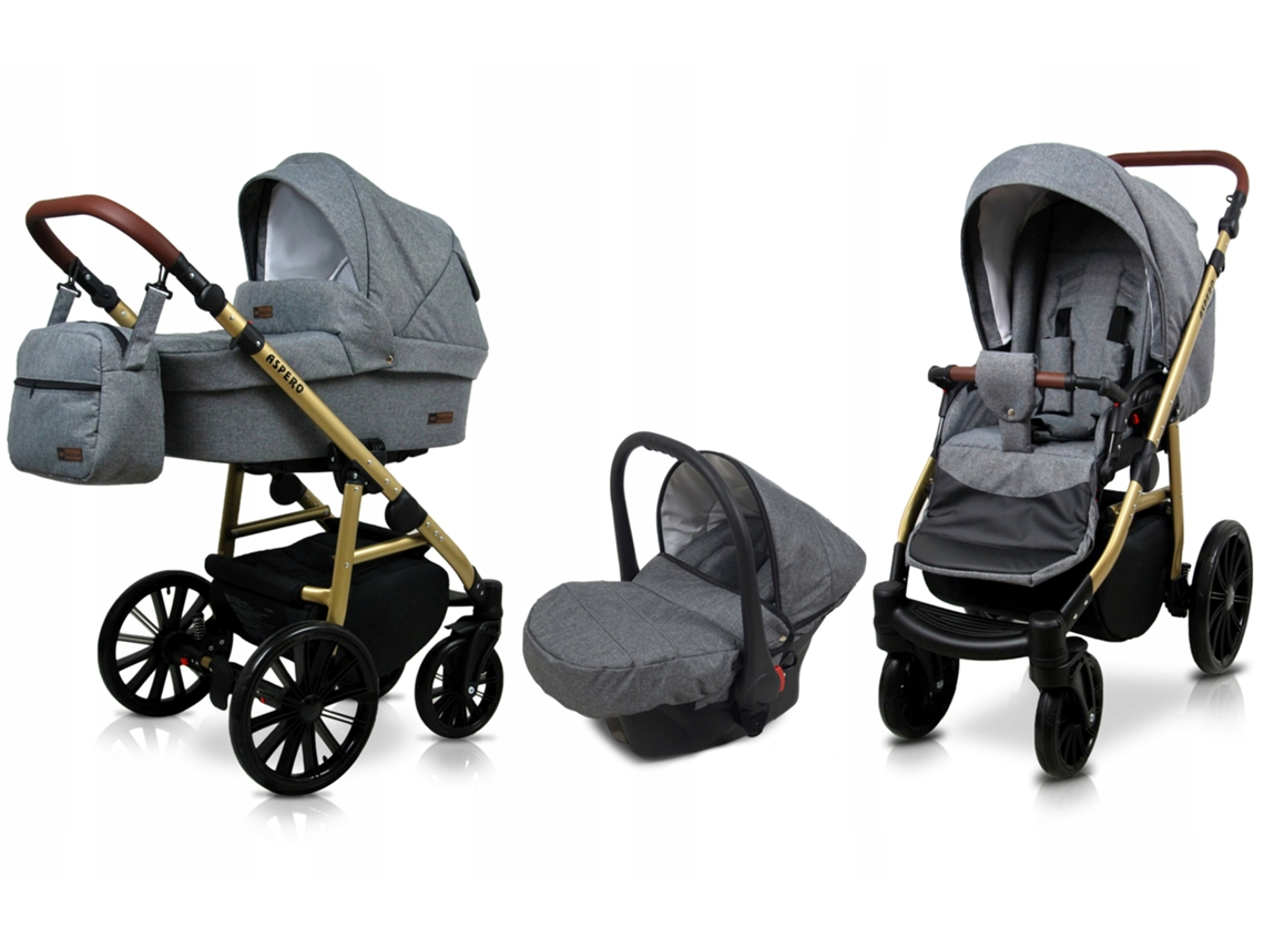 Carrinho de Bebé Multifuncional BABYLUX ASPERO 3 Em 1 -Grey flex - Ajustável e dobrável Construção leve em alumínio - Reversibilidade - Acessórios