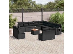 Vidaxl 14 Pcs Conjunto De Sofás P/ Jardim C/ Almofadões Vime Pe Preto