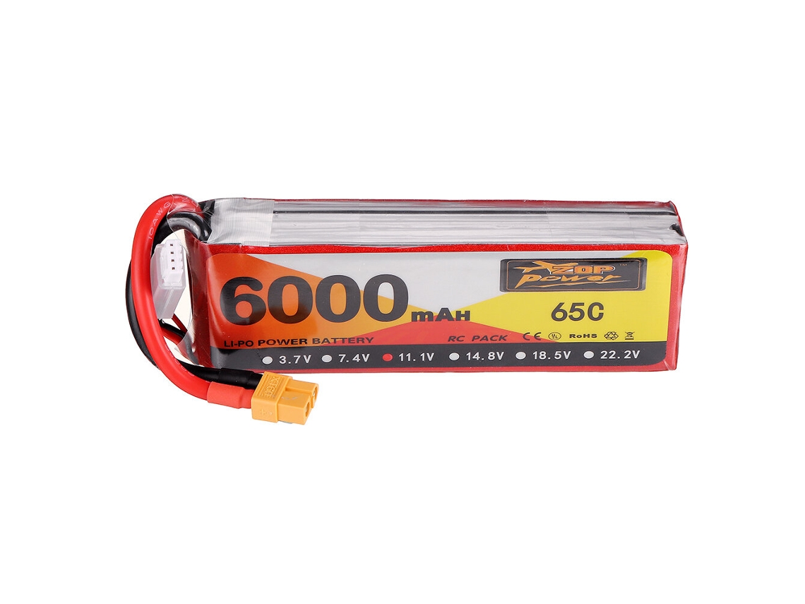 2 Peças Zop Power 11,1 V 6000 Mah 65c 3s Bateria Lipo Xt60 Plug Para Drone Rc