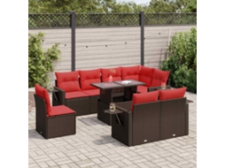 Vidaxl 9 Pcs Conj. Sofás Jardim C/ Almofadões Vime Pe/acácia Castanho