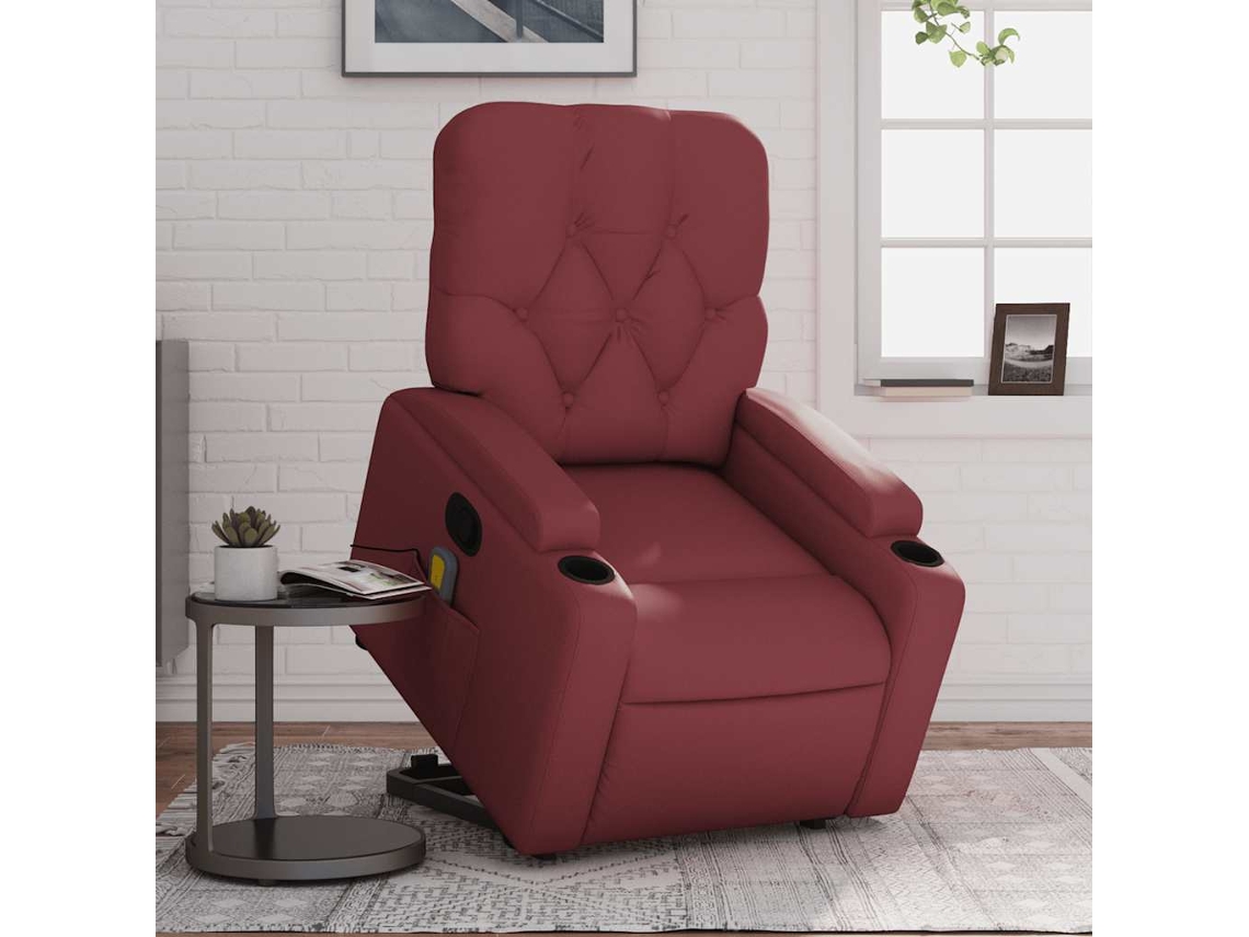 Poltrona massagens reclinável couro artificial vermelho tinto