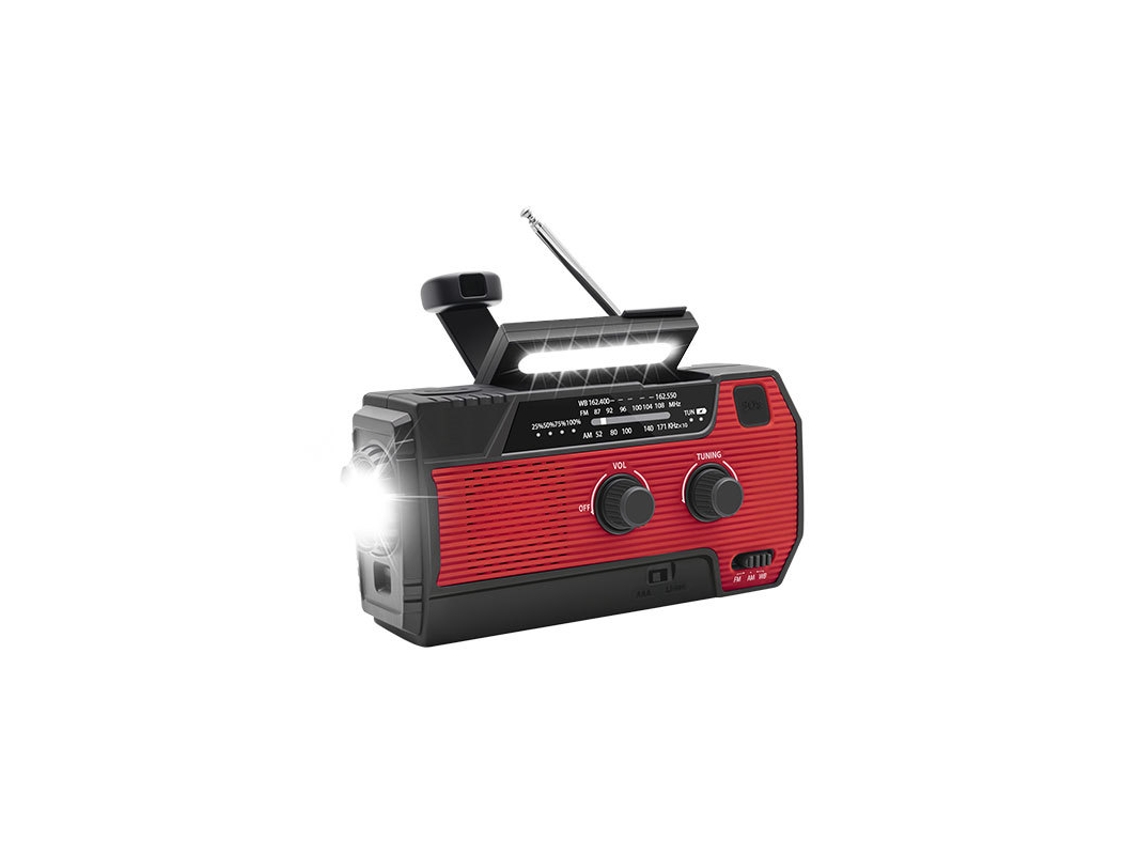 Rádio Solar, Am/fm de 4000mah, Luz de Emergência com Manivela, Vermelha AQUAFORGE