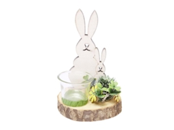 Suporte De Velas De Vidro Conejo Mãe E Filha Decorativo De Madeira Nórdico