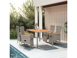 Vidaxl 5 Pcs Conjunto De Jantar P/ Jardim C/ Almofadões Vime Pe Cinza