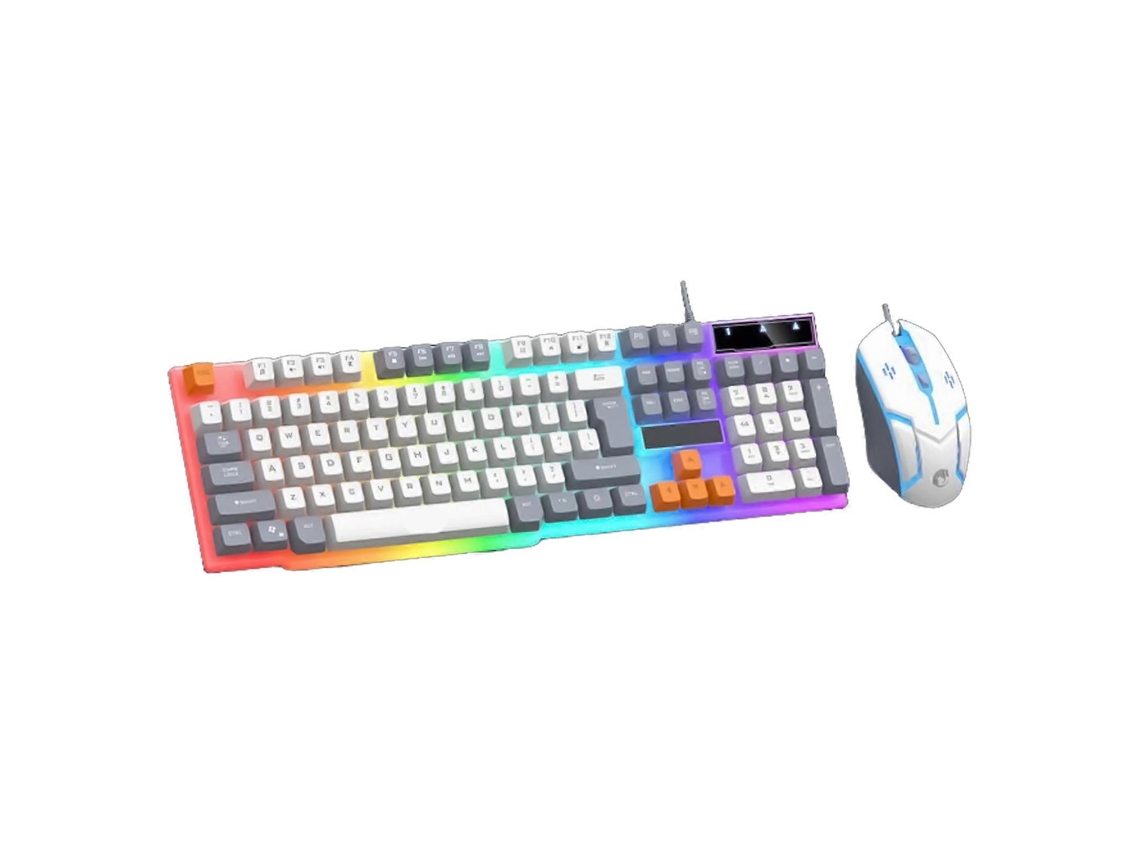 Conjunto De Teclado E Mouse Gamer Silencioso Com Retroiluminação Led De 104 Teclas, Com Fio Usb E Branco Everley891