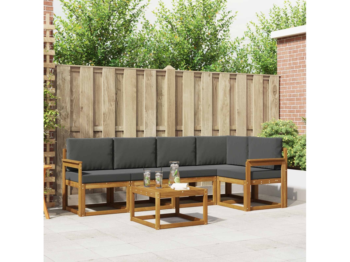 Vidaxl Conjunto De Sofás Para Exterior 6 Unid. Natural E Antracite