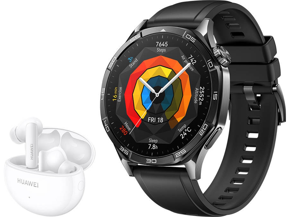 Bundle Smartwatch HUAWEI Watch GT5 46MM Preto + Auriculares HUAWEI Freebuds 5i Branco