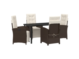 Conjunto 5 De Jantar Para Jardim Com Almofadas Vidaxl Rattan Poliéster Marrom