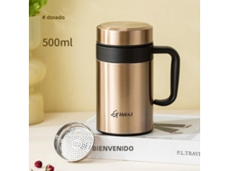 Caneca Térmica Grande De Aço Inoxidável (dourada, 500 Ml) Para Mulheres, Com Alça De Mão E Divisória Para Água/chá.