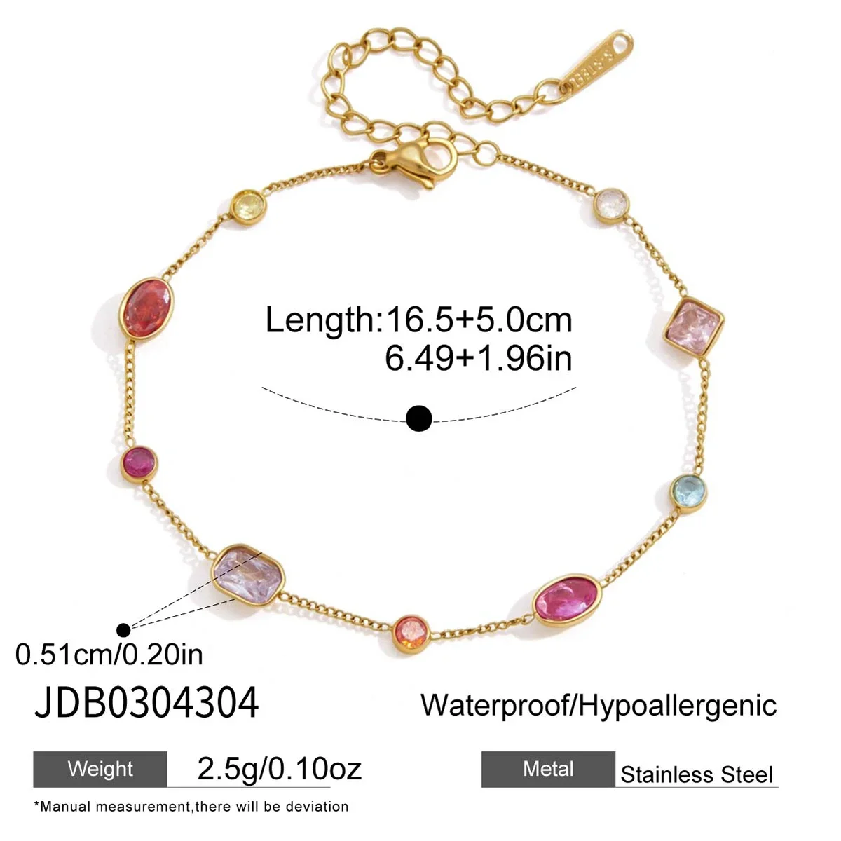 Pulseira Geométrica Colorida Com Zircônias Cúbicas, Nova Joia Banhada A Ouro Com Revestimento Pvd.