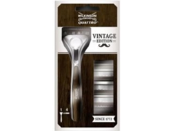 Pack Wilkinson Sword Quattro Vintage Edition Maquinilla Afeitar 4 Hojas Hombre + 4 Recambios de Cuchillas