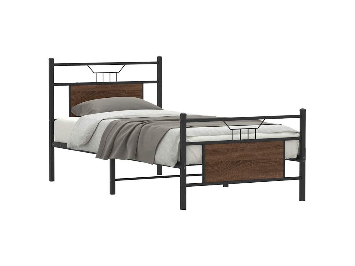 Vidaxl Estrutura Cama S/ Colchão Derivados Madeira Carvalho Castanho