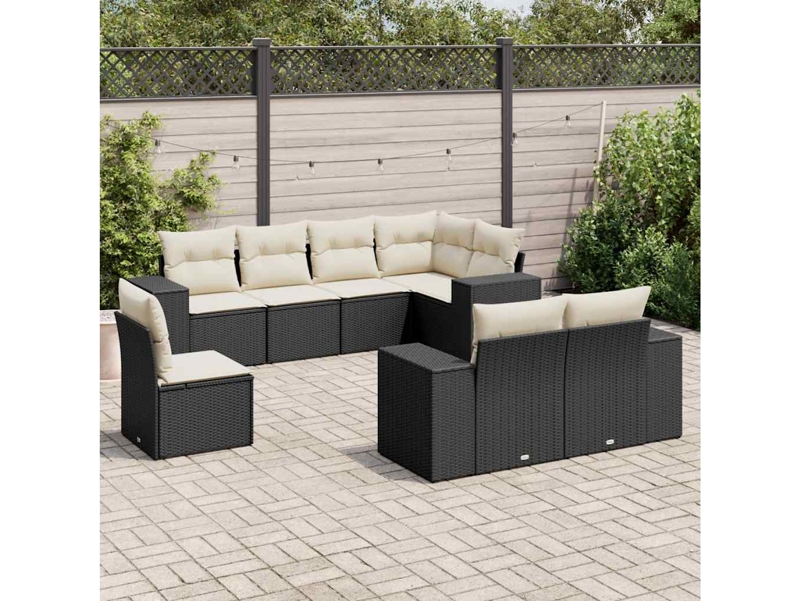 Conjunto de 8 Sofás de Jardim com Almofadas Vime Pe Preto Dkd Home Decor