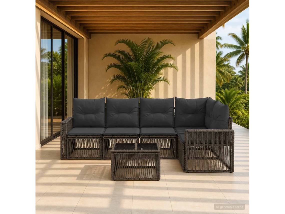 Vidaxl Conjunto De Sofá De Jardim 6 Unid. Cinza E Cinza Escuro Vime Pe