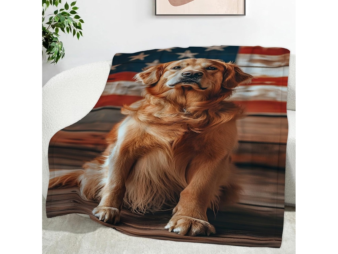 Manta com Estampa da Bandeira de Golden Retriever 130x150 Cm Multifuncional Macia e Aconchegante em Flanela Id