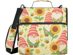 Organizador De Fichário 3 Argolas Com Alça Em Formato Gnomo E Girassol Vários Bolsos Zíper, Ideal Escola E